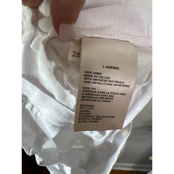NEW L'Agence Hillary Linen Paper Bag Waist Tie Beltloops Solid Shorts in White - Picture 6 of 7